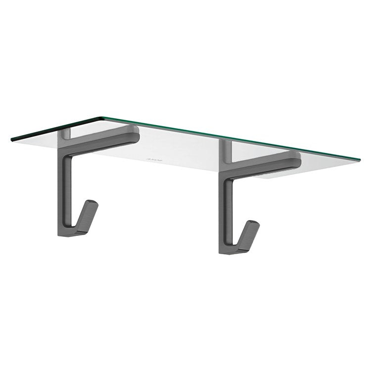 Towel Shelf Universal SoftSquare with Robe Hooks Brushed Black Chrome 24 Inch Glass/Metal - Image 1