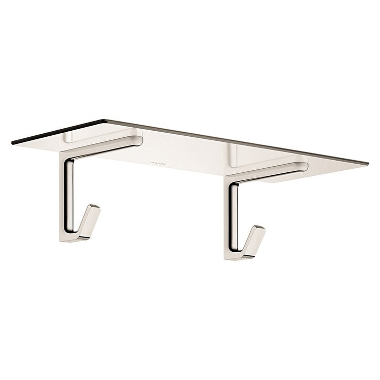 Towel Shelf Universal SoftSquare with Robe Hooks Polished Nickel 24 Inch Glass/Metal - Image 1
