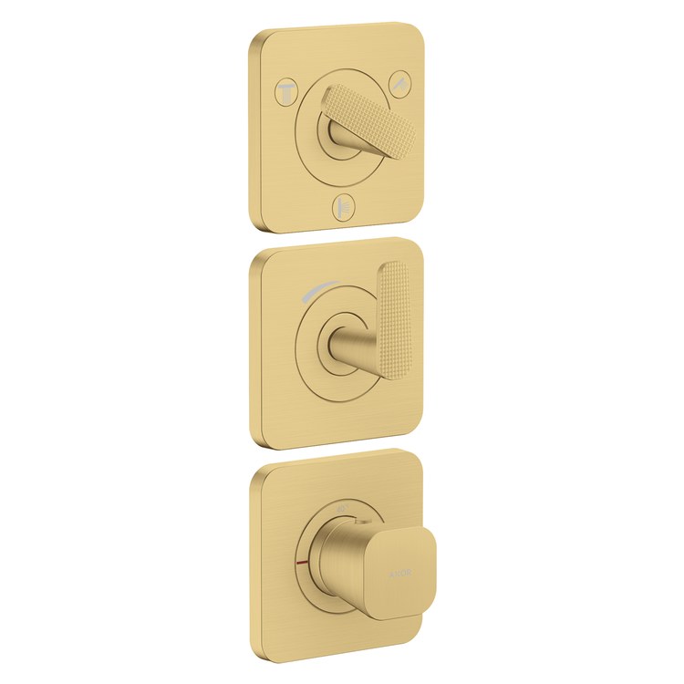 Thermostatic Trim Citterio C with Volume Control and Diverter for 3 Function 3 Lever Cubic Cut Brushed Gold Optic for Rough-In Valve 36708 Not Included