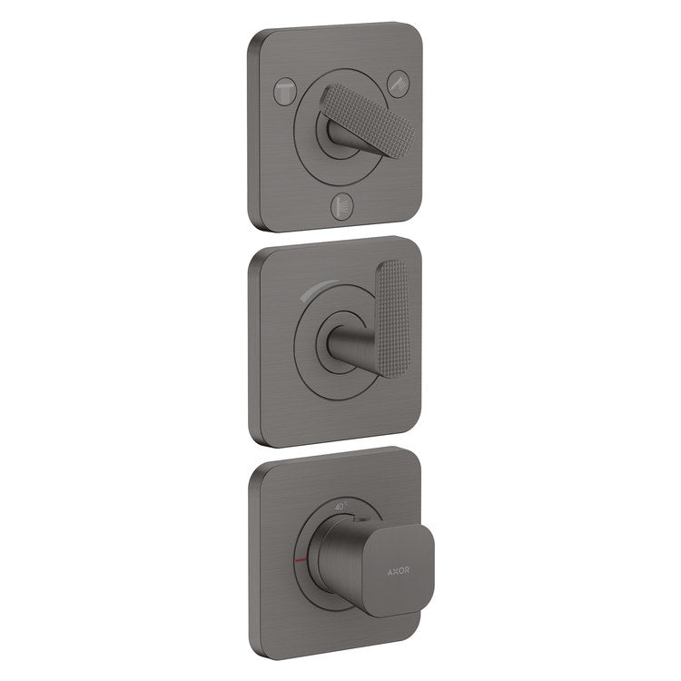 Thermostatic Trim Citterio C with Volume Control and Diverter for 3 Function 3 Lever Cubic Cut Brushed Black Chrome for Rough-In Valve 36708 Not Included