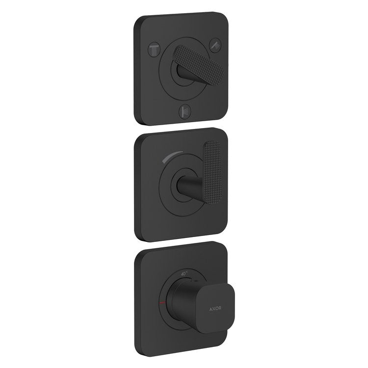 Thermostatic Trim Citterio C with Volume Control and Diverter for 3 Function 3 Lever Cubic Cut Matte Black for Rough-In Valve 36708 Not Included
