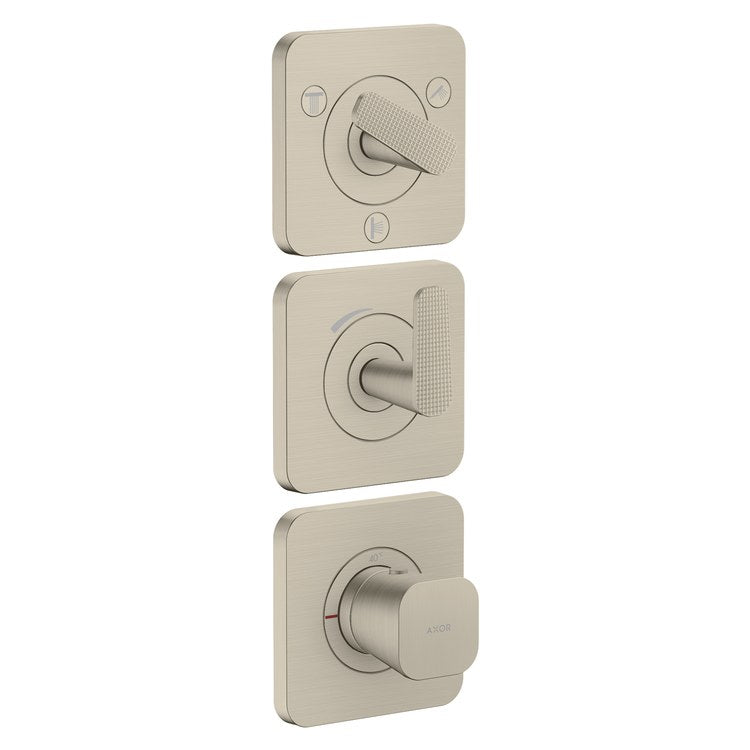 Thermostatic Trim Citterio C with Volume Control and Diverter for 3 Function 3 Lever Cubic Cut Brushed Nickel for Rough-In Valve 36708 Not Included