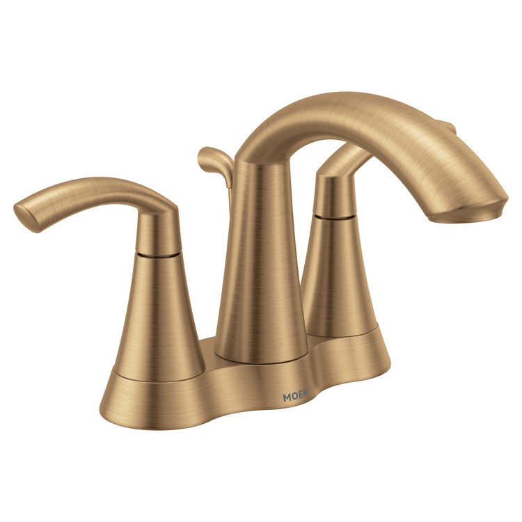 Lavatory Faucet Glyde Centerset 4 Inch Spread 2 Lever ADA WaterSense Bronzed Gold 1.2 Gallons per Minute High Arc Pop-Up 3 Hole