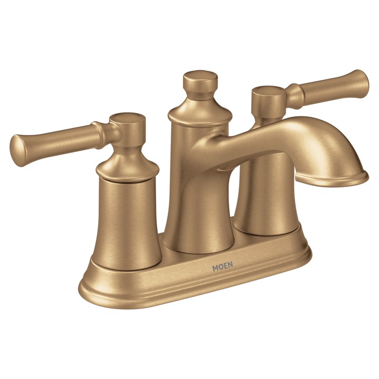 Lavatory Faucet Dartmoor Centerset 4 Inch Spread 2 Lever ADA WaterSense Bronzed Gold 1.2 Gallons per Minute High Arc Pop-Up 3 Hole