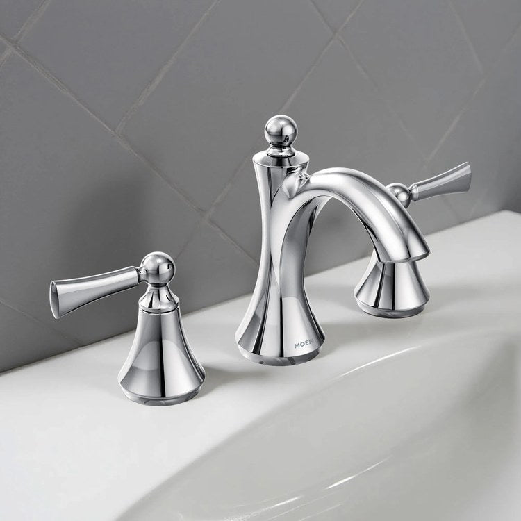 Lavatory Faucet Wynford Widespread 8 to 16 Inch Spread 2 Lever ADA WaterSense Chrome 1.2 Gallons per Minute High Arc Pop-Up 3 Hole - Image 1