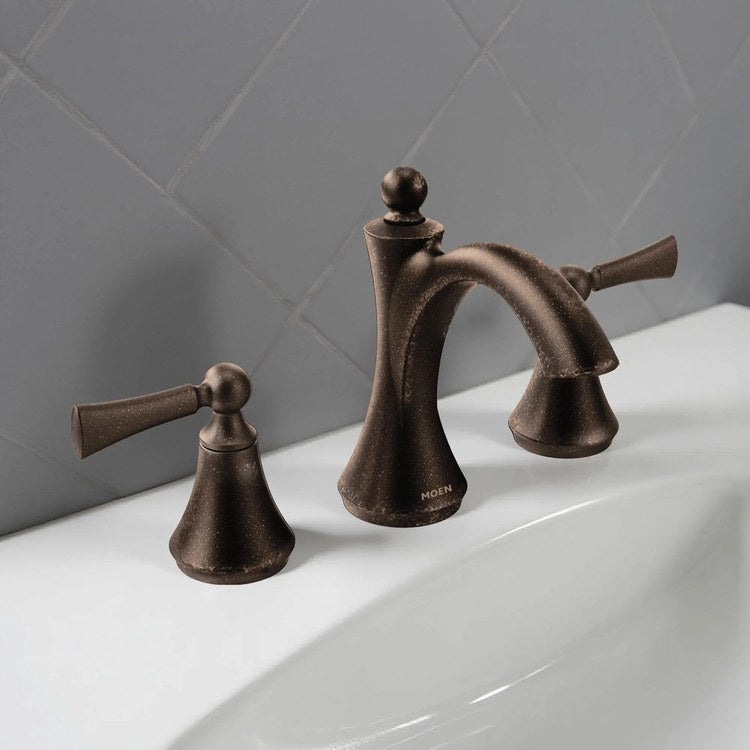 Lavatory Faucet Wynford Widespread 8 to 16 Inch Spread 2 Lever ADA WaterSense Oil Rubbed Bronze 1.2 Gallons per Minute High Arc Pop-Up 3 Hole - Image 1
