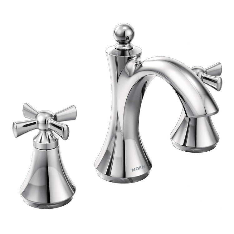 Lavatory Faucet Wynford Widespread 8 to 16 Inch Spread 2 Cross WaterSense Chrome 1.2 Gallons per Minute High Arc Pop-Up 3 Hole - Image 1