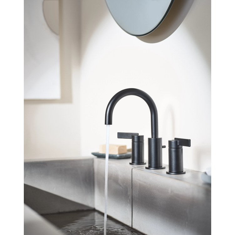 Lavatory Faucet Cia Widespread 8 to 16 Inch Spread 2 Lever ADA WaterSense Matte Black 1.2 Gallons per Minute Deck High Arc Pop-Up 3 Hole - Image 2