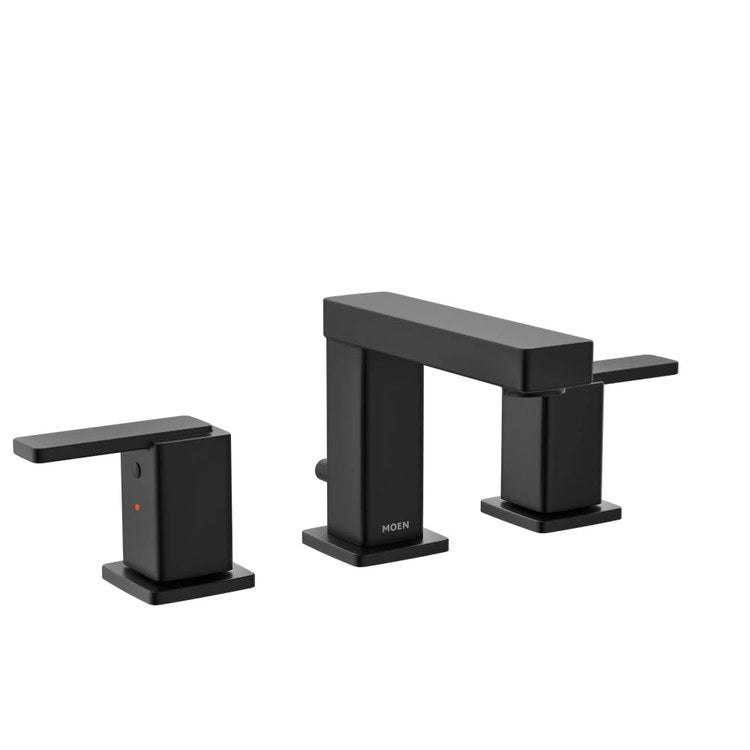 Lavatory Faucet Iver Widespread 8 to 16 Inch Spread 2 Lever ADA WaterSense Matte Black 1.2 Gallons per Minute High Arc Pop-Up 3 Hole - Image 1