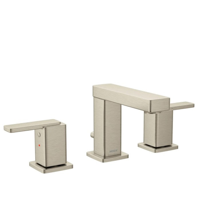 Lavatory Faucet Iver Widespread 8 to 16 Inch Spread 2 Lever ADA WaterSense Brushed Nickel 1.2 Gallons per Minute High Arc Pop-Up 3 Hole - Image 1