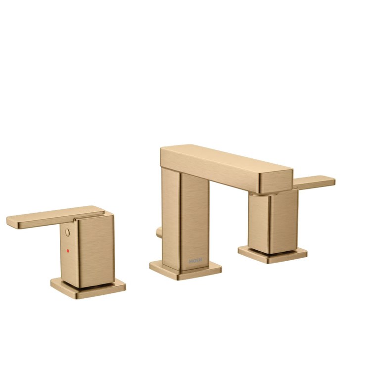 Lavatory Faucet Iver Widespread 8 to 16 Inch Spread 2 Lever ADA WaterSense Bronzed Gold 1.2 Gallons per Minute High Arc Pop-Up 3 Hole - Image 1