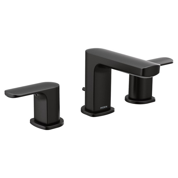 Lavatory Faucet Rizon Widespread 8 to 16 Inch Spread 2 Lever ADA WaterSense Matte Black 1.2 Gallons per Minute Low Arc Pop-Up 3 Hole - Image 1
