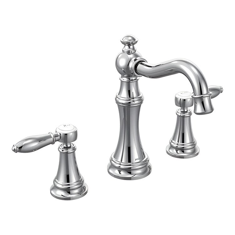 Lavatory Faucet Weymouth Widespread 8 to 16 Inch Spread 2 Lever ADA WaterSense Chrome 1.2 Gallons per Minute High Arc Pop-Up 3 Hole - Image 1