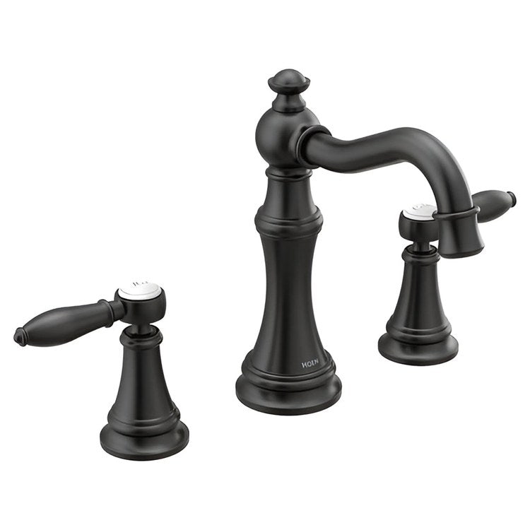 Lavatory Faucet Weymouth Widespread 8 to 16 Inch Spread 2 Lever ADA WaterSense Matte Black 1.2 Gallons per Minute High Arc Pop-Up 3 Hole