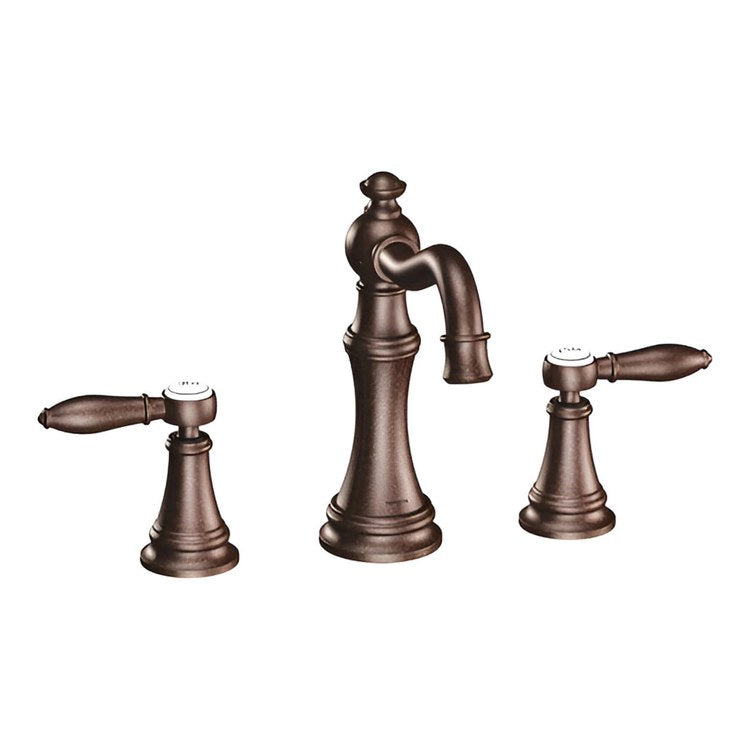 Lavatory Faucet Weymouth Widespread 8 to 16 Inch Spread 2 Lever ADA WaterSense Oil Rubbed Bronze 1.2 Gallons per Minute High Arc Pop-Up 3 Hole - Image 1
