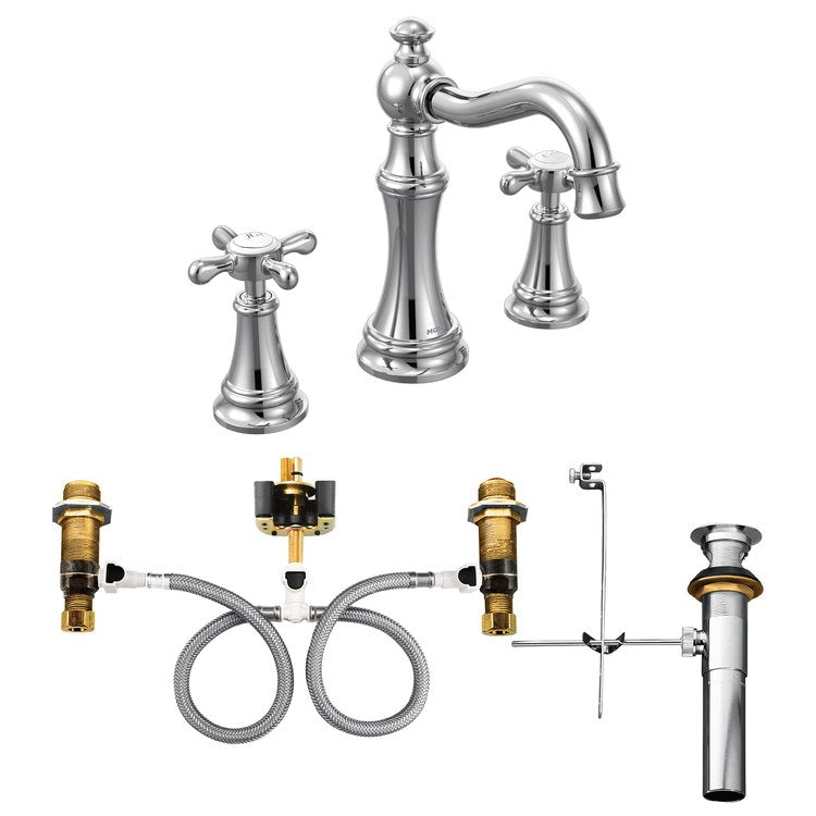 Lavatory Faucet Weymouth Widespread 8 to 16 Inch Spread 2 Cross WaterSense Chrome 1.2 Gallons per Minute High Arc Pop-Up 3 Hole - Image 2