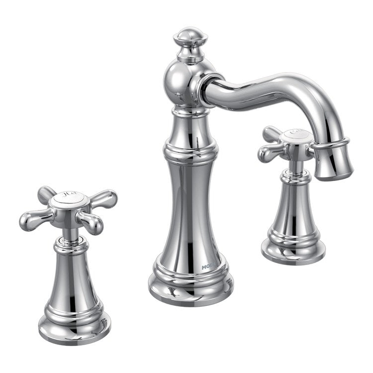 Lavatory Faucet Weymouth Widespread 8 to 16 Inch Spread 2 Cross WaterSense Chrome 1.2 Gallons per Minute High Arc Pop-Up 3 Hole - Image 1