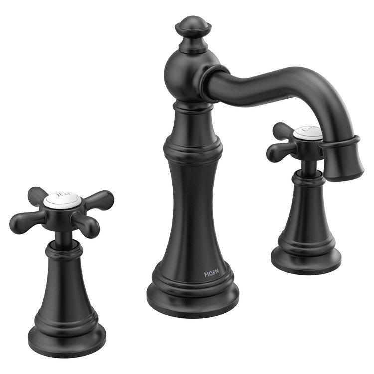 Lavatory Faucet Weymouth Widespread 8 to 16 Inch Spread 2 Cross WaterSense Matte Black 1.2 Gallons per Minute High Arc Pop-Up 3 Hole - Image 1