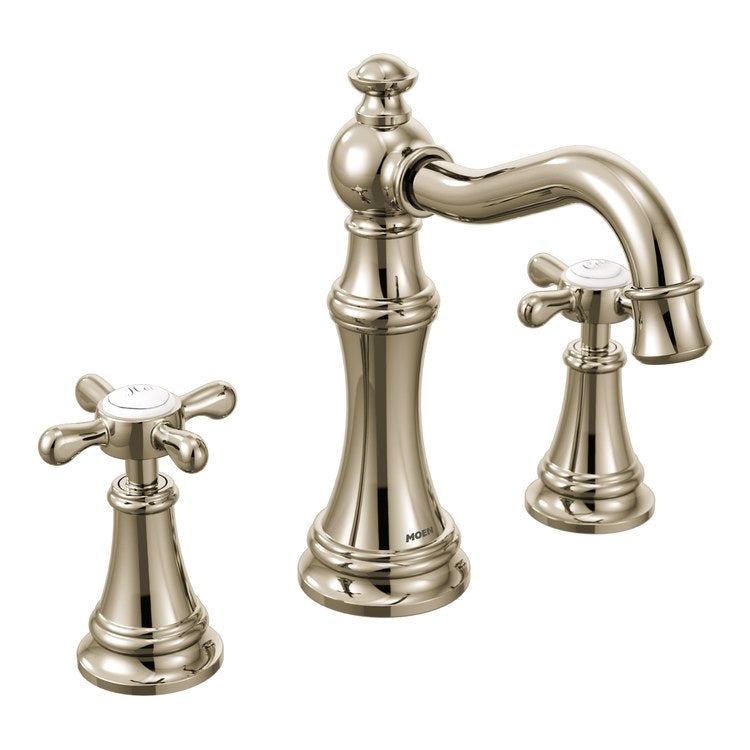 Lavatory Faucet Weymouth Widespread 8 to 16 Inch Spread 2 Cross WaterSense Polished Nickel 1.2 Gallons per Minute High Arc Pop-Up 3 Hole - Image 1
