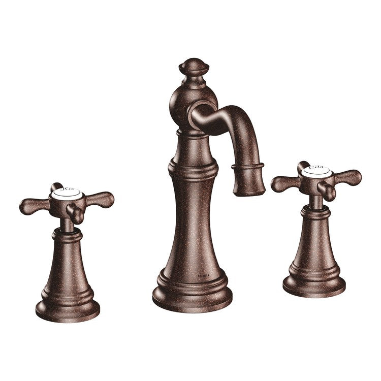 Lavatory Faucet Weymouth Widespread 8 to 16 Inch Spread 2 Cross WaterSense Oil Rubbed Bronze 1.2 Gallons per Minute High Arc Pop-Up 3 Hole
