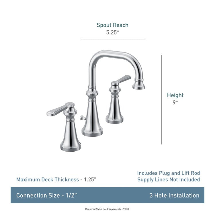 Lavatory Faucet Colinet Widespread 8 to 16 Inch Spread 2 Lever ADA WaterSense Chrome 1.2 Gallons per Minute High Arc Pop-Up 3 Hole - Image 3
