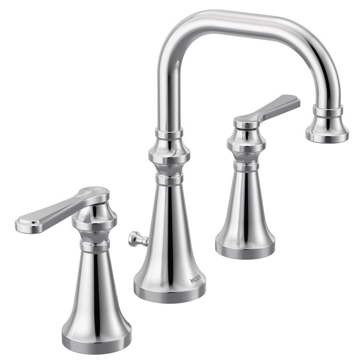 Lavatory Faucet Colinet Widespread 8 to 16 Inch Spread 2 Lever ADA WaterSense Chrome 1.2 Gallons per Minute High Arc Pop-Up 3 Hole