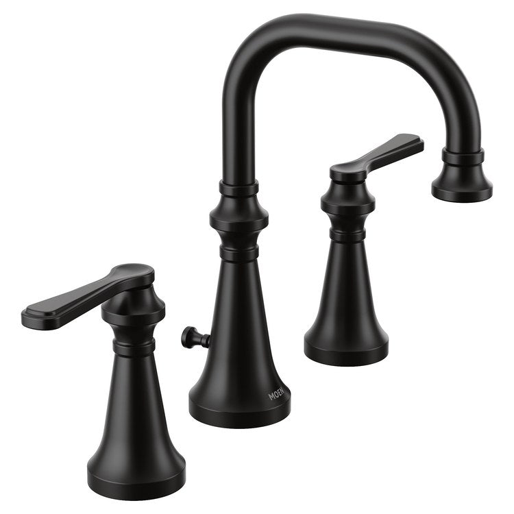 Lavatory Faucet Colinet Widespread 8 to 16 Inch Spread 2 Lever ADA WaterSense Matte Black 1.2 Gallons per Minute High Arc Pop-Up 3 Hole - Image 1