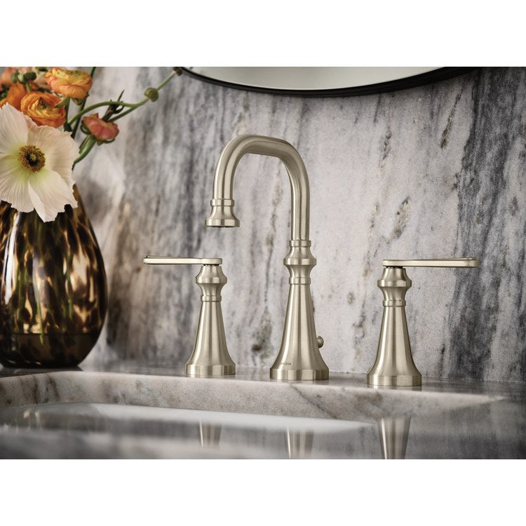 Lavatory Faucet Colinet Widespread 8 to 16 Inch Spread 2 Lever ADA WaterSense Brushed Nickel 1.2 Gallons per Minute High Arc Pop-Up 3 Hole - Image 2