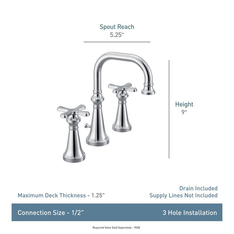 Lavatory Faucet Colinet Widespread 8 to 16 Inch Spread 2 Cross WaterSense Chrome 1.2 Gallons per Minute High Arc Pop-Up 3 Hole - Image 2