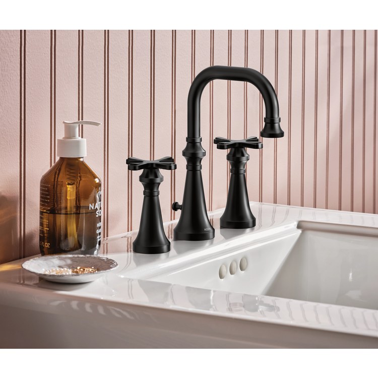 Lavatory Faucet Colinet Widespread 8 to 16 Inch Spread 2 Cross WaterSense Matte Black 1.2 Gallons per Minute High Arc Pop-Up 3 Hole - Image 2