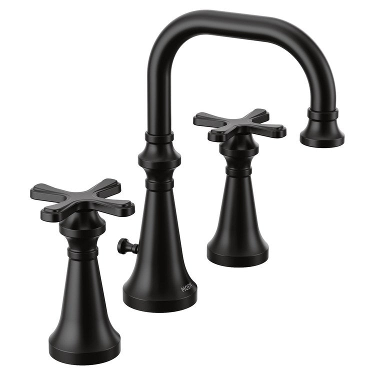 Lavatory Faucet Colinet Widespread 8 to 16 Inch Spread 2 Cross WaterSense Matte Black 1.2 Gallons per Minute High Arc Pop-Up 3 Hole - Image 1