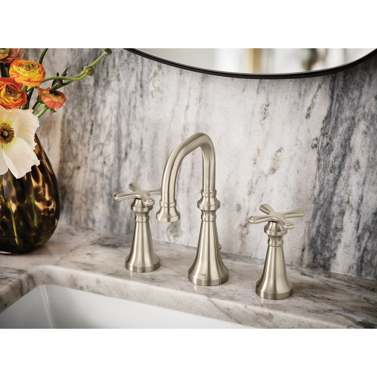 Lavatory Faucet Colinet Widespread 8 to 16 Inch Spread 2 Cross WaterSense Brushed Nickel 1.2 Gallons per Minute High Arc Pop-Up 3 Hole - Image 2