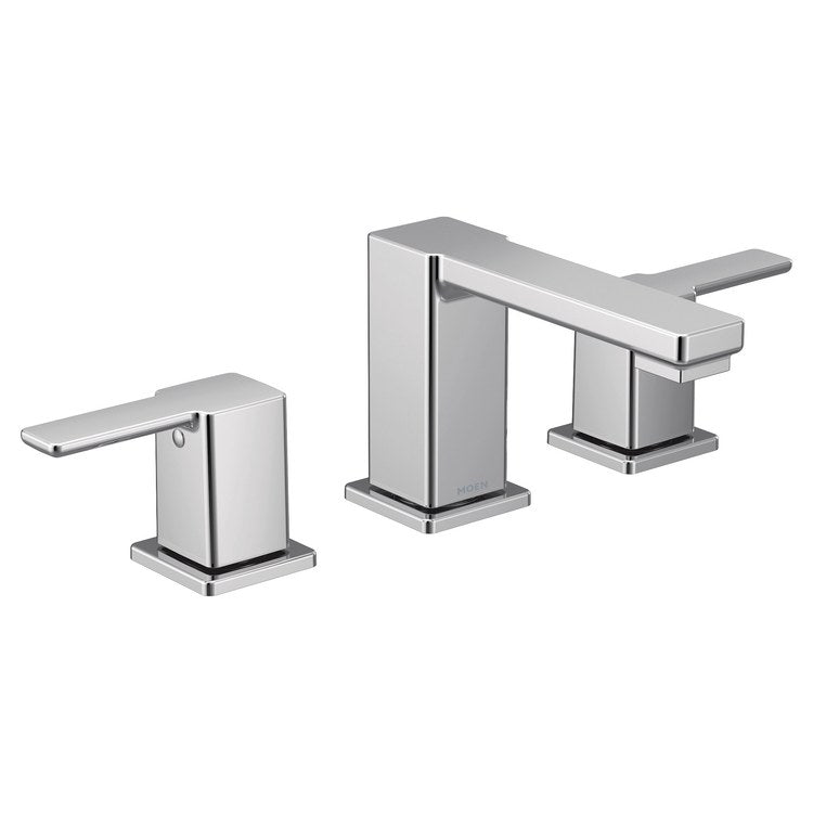 Lavatory Faucet 90 Degree Widespread 8 to 16 Inch Spread 2 Lever ADA WaterSense Chrome 1.2 Gallons per Minute Low Arc Lift Rod 3 Hole