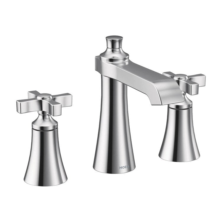 Lavatory Faucet Flara Widespread 8 to 16 Inch Spread 2 Cross WaterSense Chrome 1.2 Gallons per Minute High Arc Pop-Up 3 Hole - Image 1