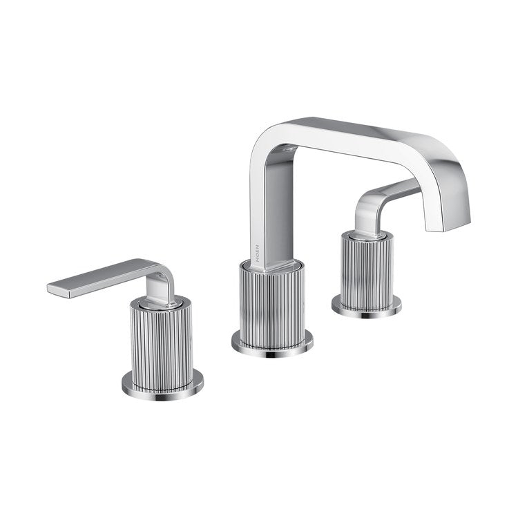 Lavatory Faucet Cambium Widespread 8 To 16 Inch Spread 2 Lever ADA WaterSense Chrome 1.2 Gallons per Minute Deck High Arc Spring Loaded Pop-Up 3 Hole - Image 1