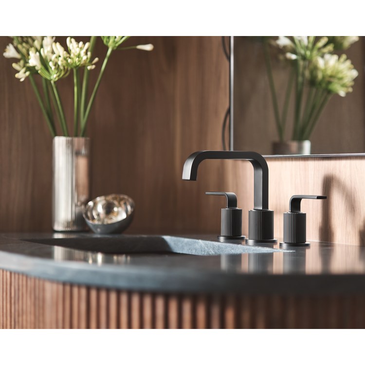 Lavatory Faucet Cambium Widespread 8 To 16 Inch Spread 2 Lever ADA WaterSense Matte Black 1.2 Gallons per Minute Deck High Arc Spring Loaded Pop-Up 3 Hole - Image 2