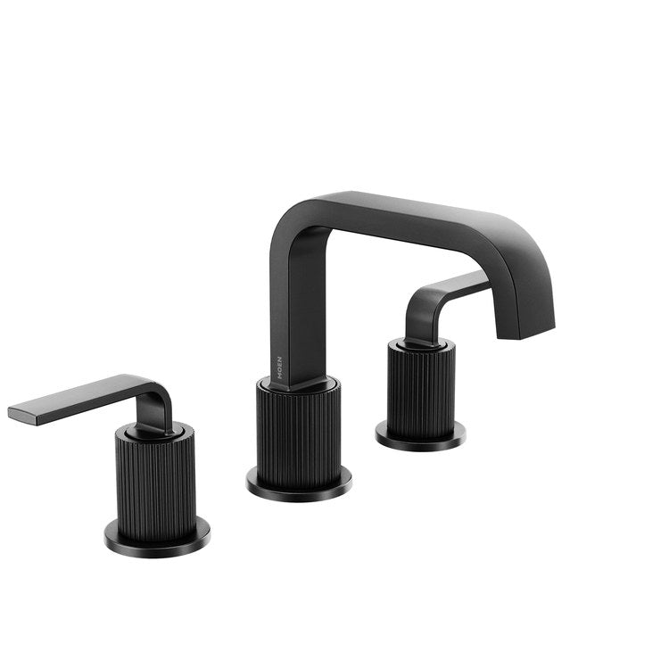 Lavatory Faucet Cambium Widespread 8 To 16 Inch Spread 2 Lever ADA WaterSense Matte Black 1.2 Gallons per Minute Deck High Arc Spring Loaded Pop-Up 3 Hole - Image 1