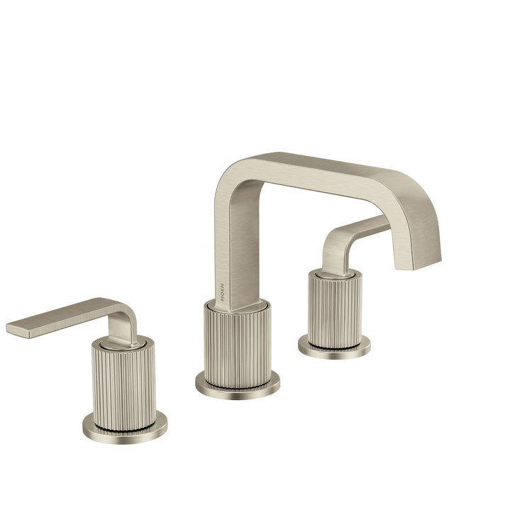 Lavatory Faucet Cambium Widespread 8 To 16 Inch Spread 2 Lever ADA WaterSense Brushed Nickel 1.2 Gallons per Minute Deck High Arc Spring Loaded Pop-Up 3 Hole - Image 1
