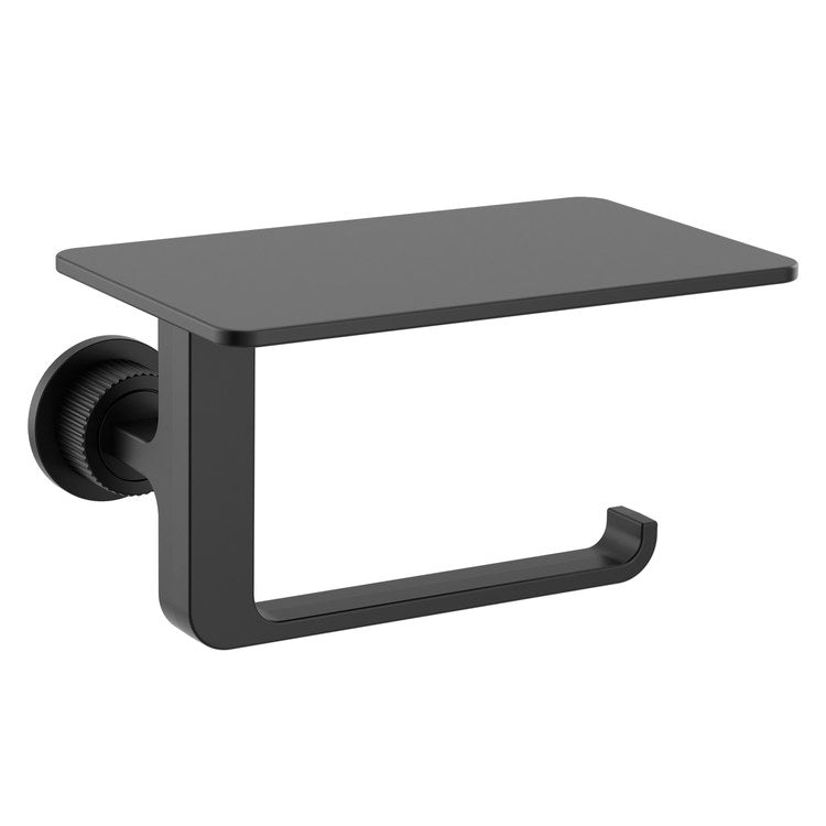 Toilet Paper Holder Cambium Open with Shelf Matte Black Zinc/Stainless Steel 6-1/4 Inch 5 Inch Wall - Image 1