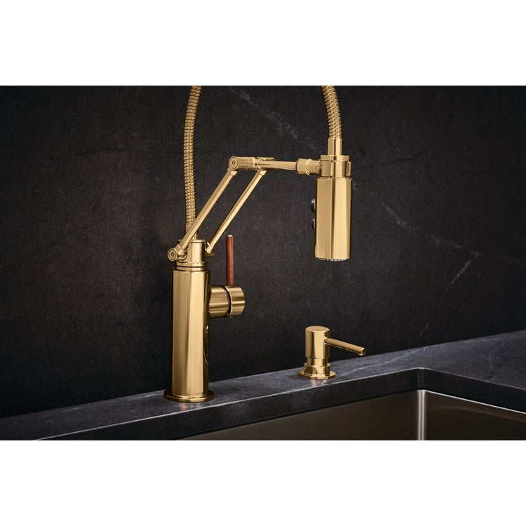 Kitchen Faucet Odin with Finished Hose Less Handle ADA Brilliance Polished Gold Pull Down 2 Function Articulating Arm 360 DEG Swivel 1/3 Hole Deck 1.8 Gallons per Minute - Image 2