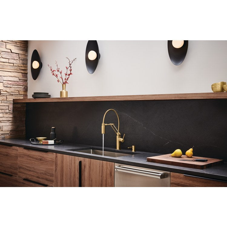 Kitchen Faucet Odin with Finished Hose Less Handle ADA Brilliance Polished Gold Pull Down 2 Function Articulating Arm 360 DEG Swivel 1/3 Hole Deck 1.8 Gallons per Minute - Image 3