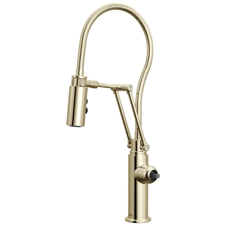 Kitchen Faucet Odin with Finished Hose Less Handle ADA Brilliance Polished Nickel Pull Down 2 Function Articulating Arm 360 DEG Swivel 1/3 Hole Deck 1.8 Gallons per Minute - Image 1