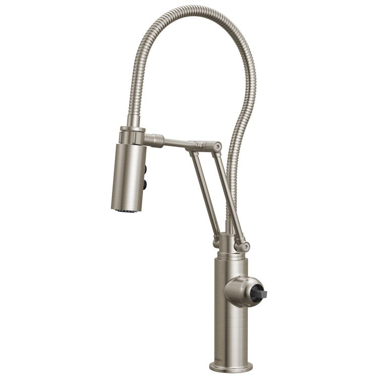 Kitchen Faucet Odin with Finished Hose Less Handle ADA Brilliance Stainless Pull Down 2 Function Articulating Arm 360 DEG Swivel 1/3 Hole Deck 1.8 Gallons per Minute - Image 1