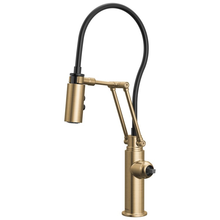 Kitchen Faucet Odin Less Handle ADA Brilliance Luxe Gold Pull Down 2 Function Articulating Arm 360 DEG Swivel 1/3 Hole Deck 1.8 Gallons per Minute - Image 1