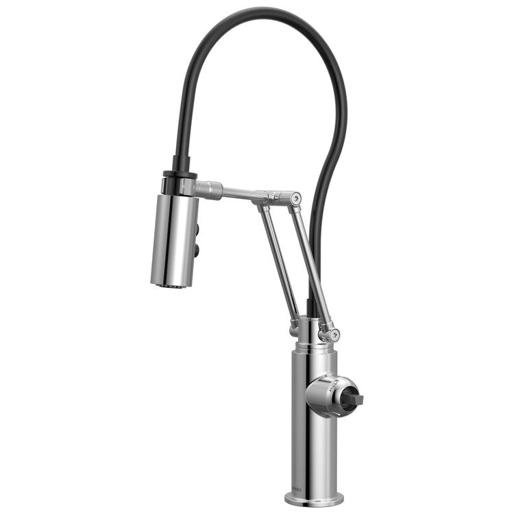 Kitchen Faucet Odin Less Handle ADA Polished Chrome Pull Down 2 Function Articulating Arm 360 DEG Swivel 1/3 Hole Deck 1.8 Gallons per Minute - Image 1