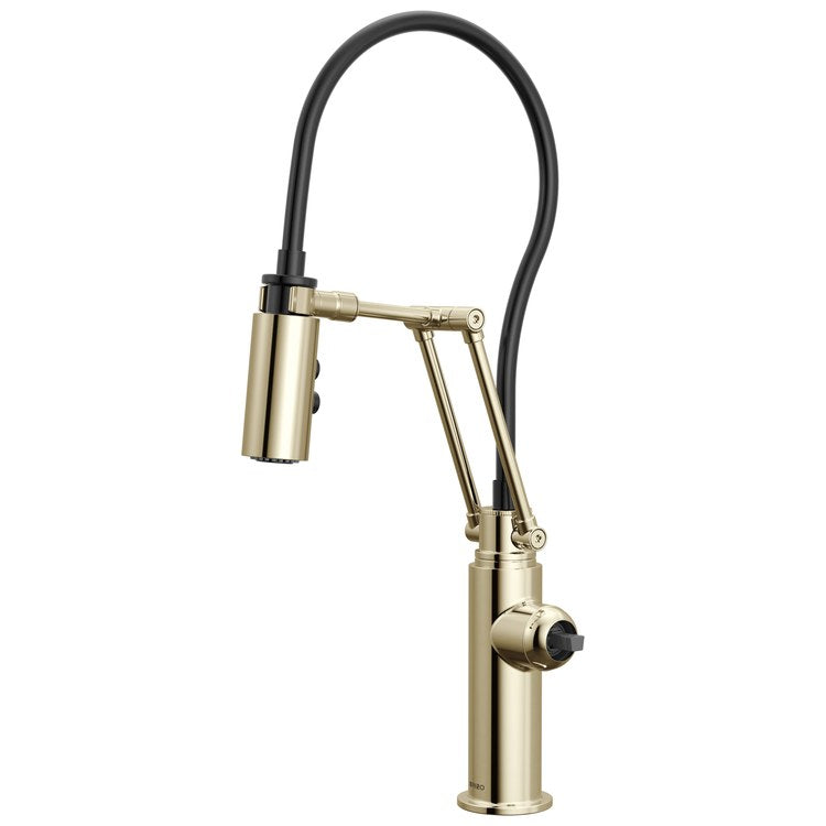 Kitchen Faucet Odin Less Handle ADA Brilliance Polished Nickel Pull Down 2 Function Articulating Arm 360 DEG Swivel 1/3 Hole Deck 1.8 Gallons per Minute - Image 1