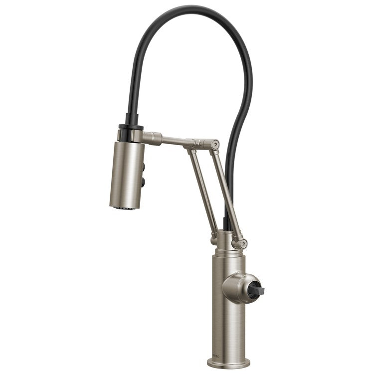 Kitchen Faucet Odin Less Handle ADA Brilliance Stainless Pull Down 2 Function Articulating Arm 360 DEG Swivel 1/3 Hole Deck 1.8 Gallons per Minute - Image 1