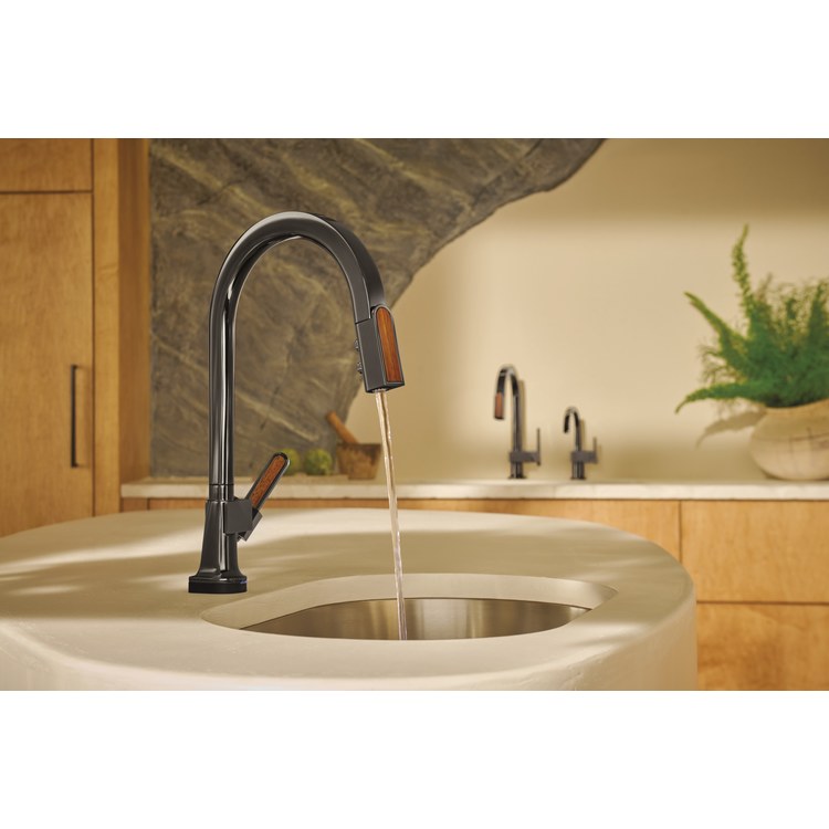 Prep Faucet Frank Lloyd Wright with Wood Wand Less Handle Brilliance Black Onyx Pull Down Arc 360 DEG Swivel 1.8 Gallons per Minute - Image 2