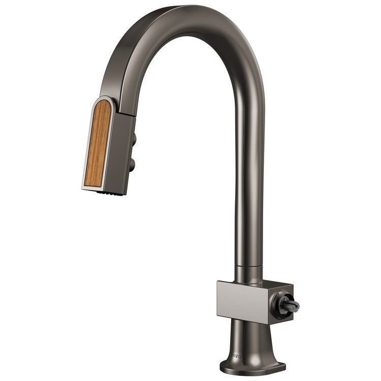 Prep Faucet Frank Lloyd Wright with Wood Wand Less Handle Brilliance Black Onyx Pull Down Arc 360 DEG Swivel 1.8 Gallons per Minute - Image 1