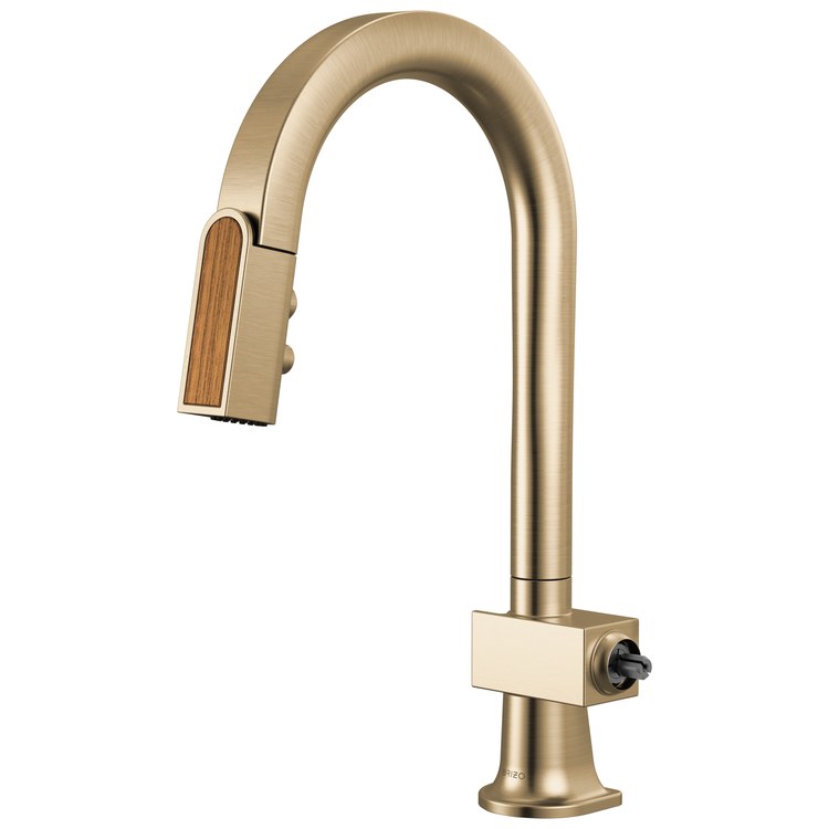 Prep Faucet Frank Lloyd Wright with Wood Wand Less Handle Brilliance Luxe Gold Pull Down Arc 360 DEG Swivel 1.8 Gallons per Minute - Image 1